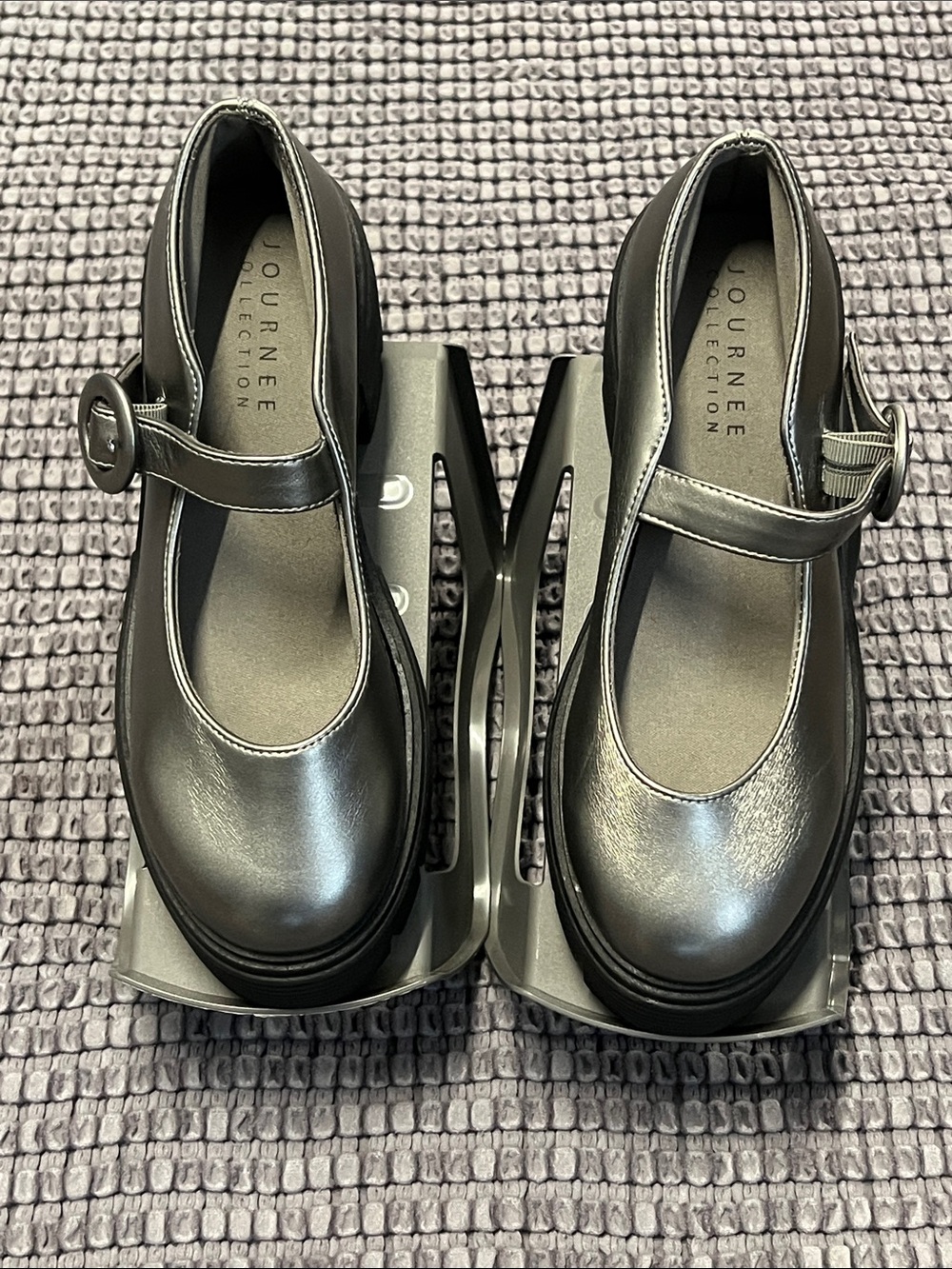 Journee Collection Metallic Silver Mary Jane Platform Shoes
